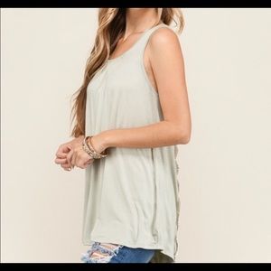 Loose fit lace up sage tank